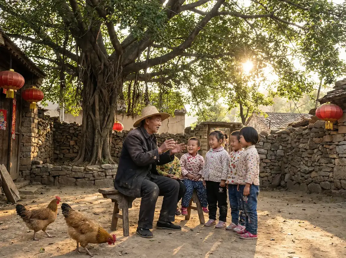 老人在大榕树下给孩子们讲故事 - 奥术符文 乡村记忆